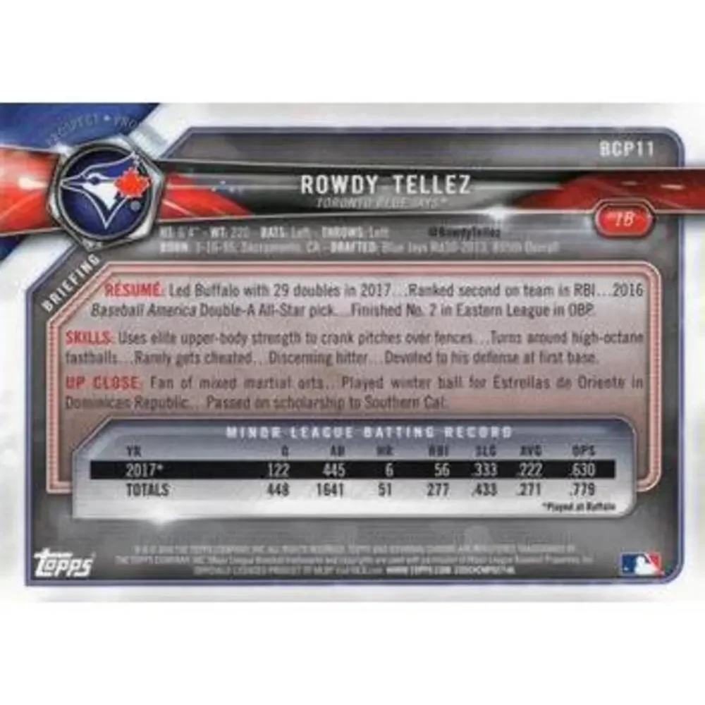 2018 Bowman Chrome Prospects Rowdy Tellez BCP11 Toronto Blue Jays